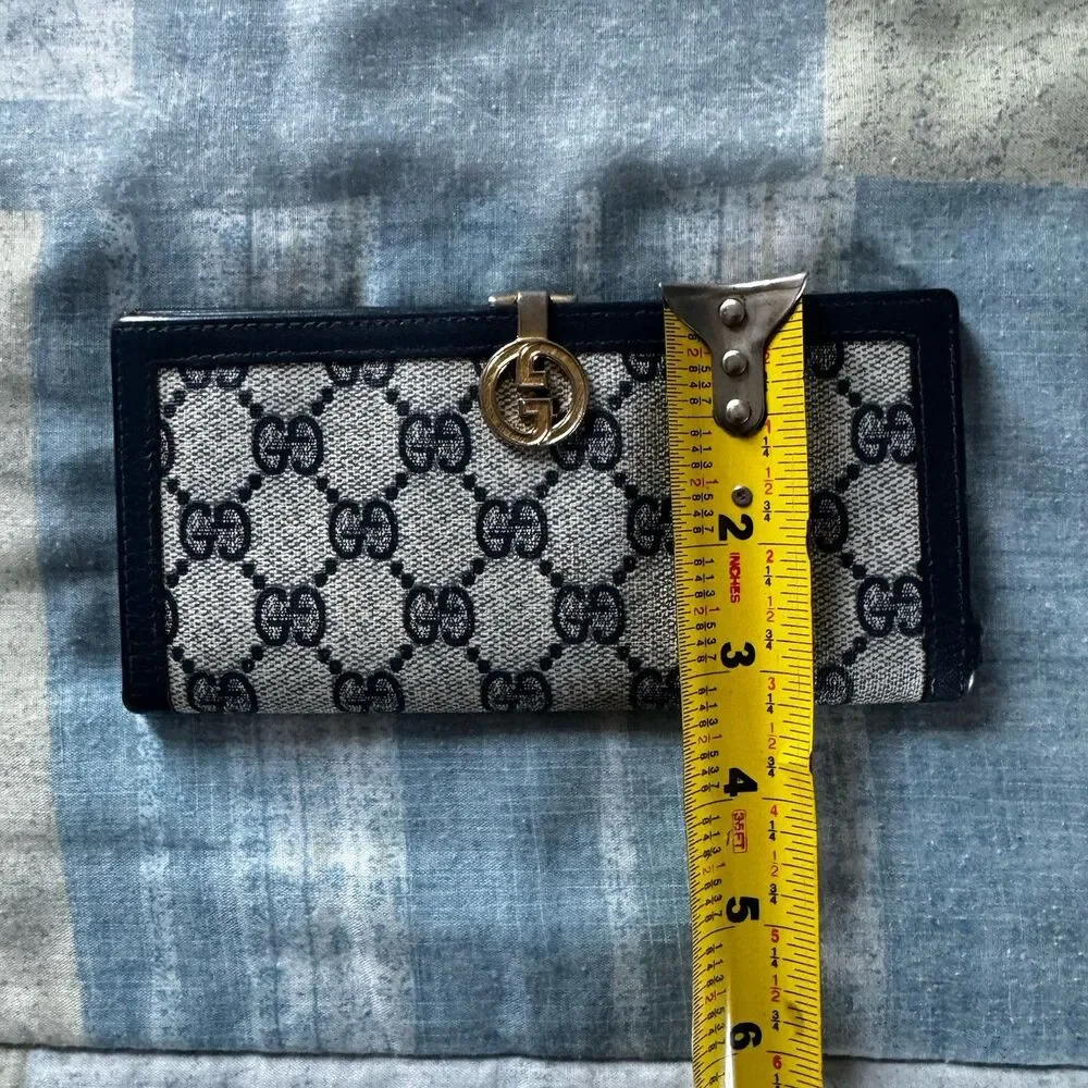 Gucci Vintage GG Canvas Dark blue Leather Bifold Wallet Vintage Italy "7 x 3.5" - Picture 16 of 16